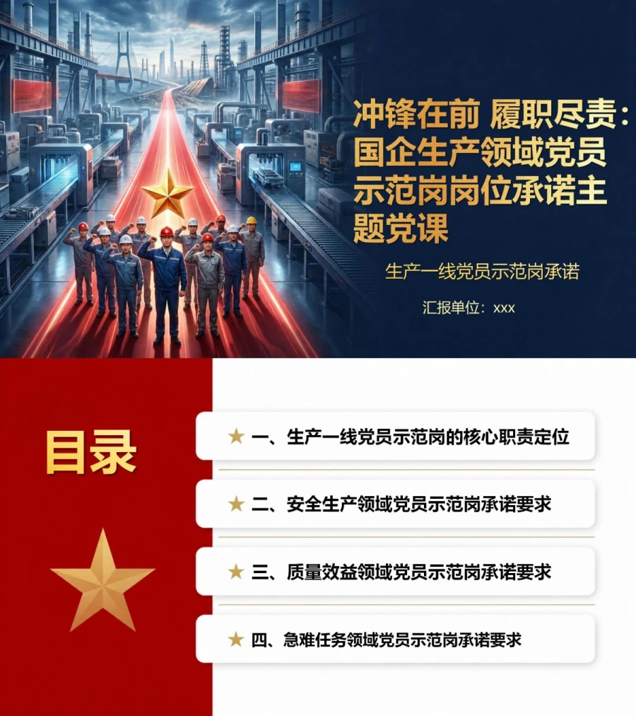 国企入党宣誓仪式PPT：生产一线党员示范岗承诺｜课件+讲稿封面图1