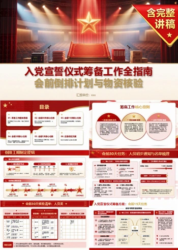 入党宣誓仪式筹备方案PPT:会前倒排计划与物资核验|课件+讲稿