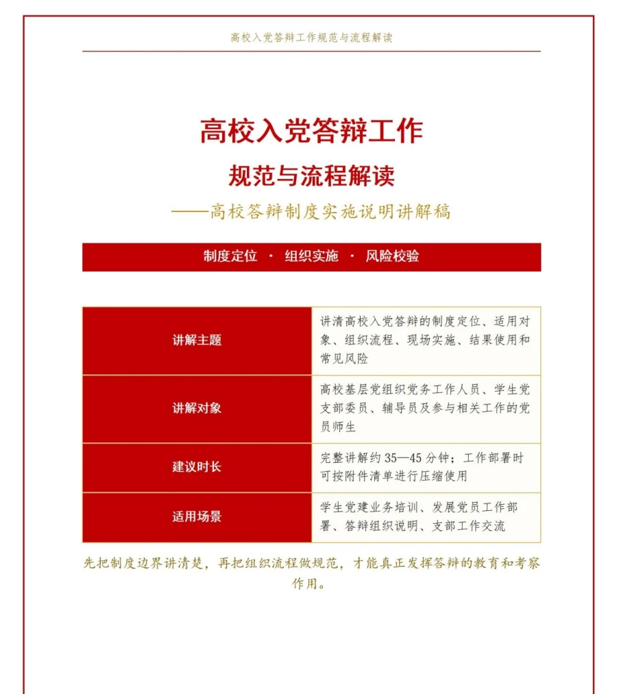 大学生入党答辩制度PPT：高校答辩制度实施说明｜课件+讲稿讲稿预览1