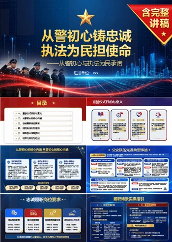 公安入党宣誓仪式PPT：从警初心与执法为民承诺｜课件+讲稿