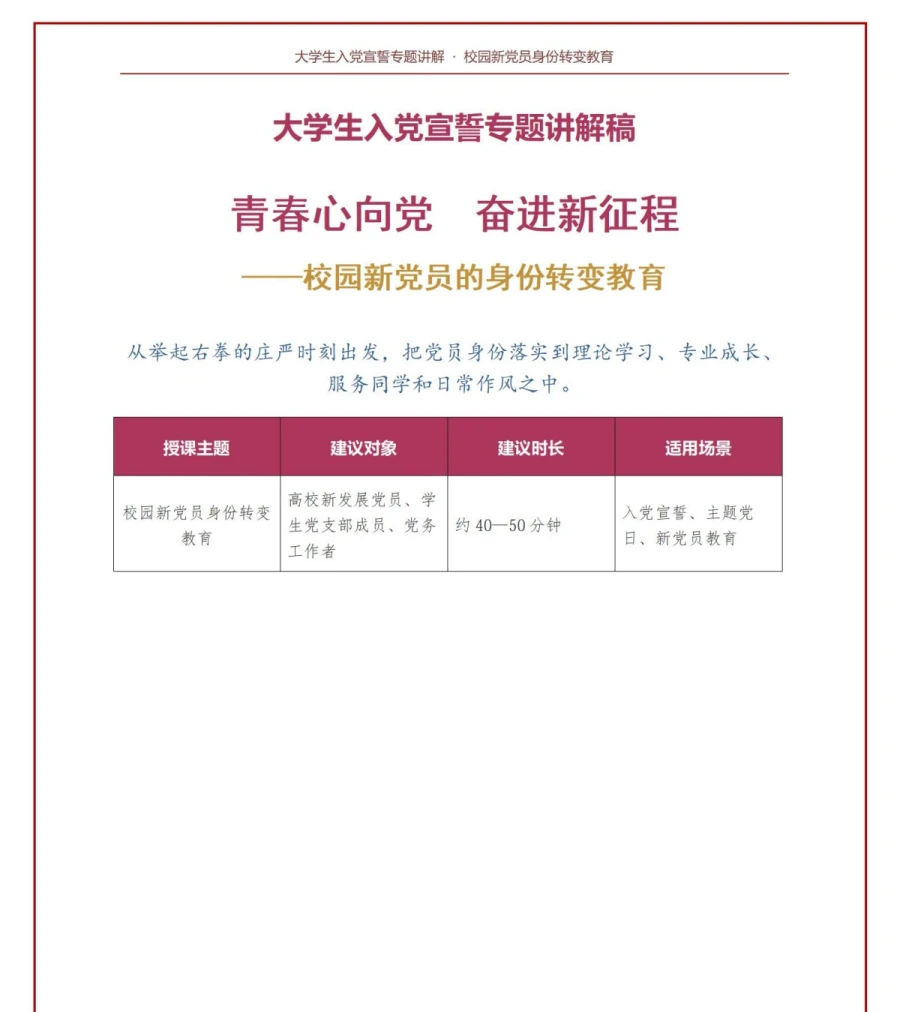 大学生入党宣誓仪式PPT：校园新党员的身份转变教育｜课件+讲稿讲稿预览1