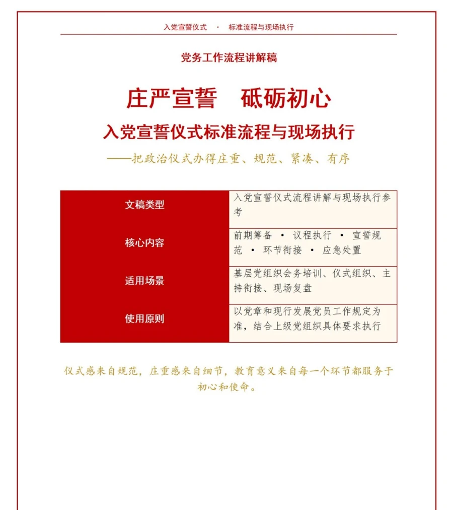 入党宣誓仪式流程PPT：标准议程与现场切换提示｜课件+讲稿讲稿预览1