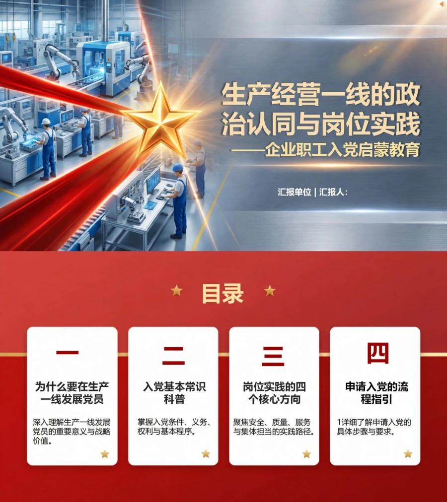 企业入党启蒙教育PPT：生产经营一线的政治认同与岗位实践｜课件+讲稿封面图1
