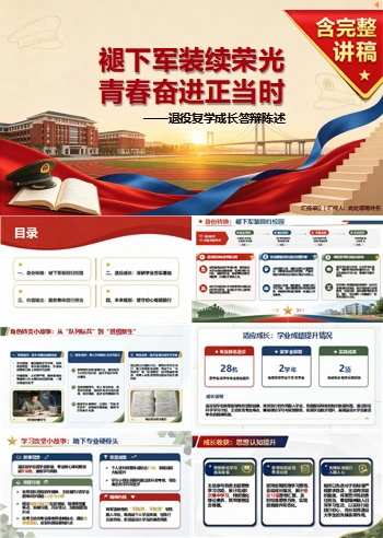 退役大学生入党答辩PPT:退役复学后的校园成长陈述|课件+讲稿