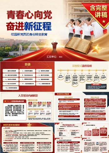 大学生入党宣誓仪式PPT:校园新党员的身份转变教育|课件+讲稿
