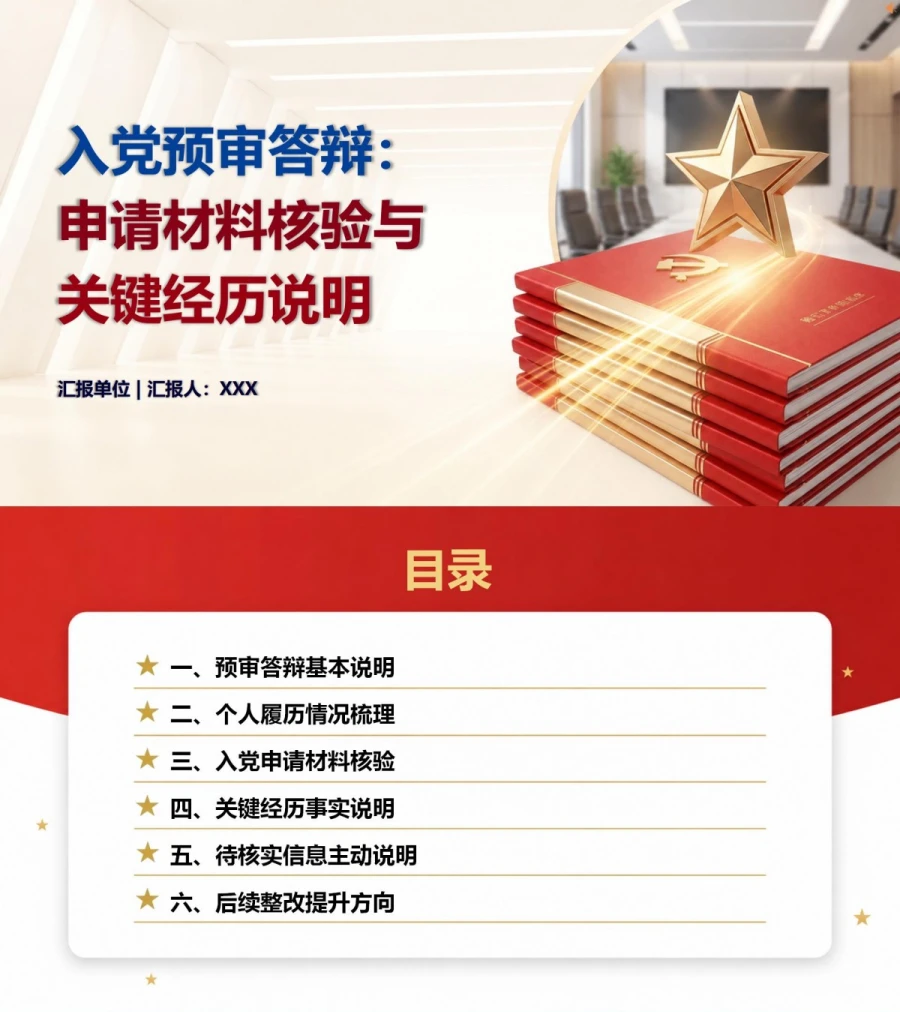 大学生入党预审答辩PPT：预审阶段的申请材料核验｜课件+讲稿封面图1