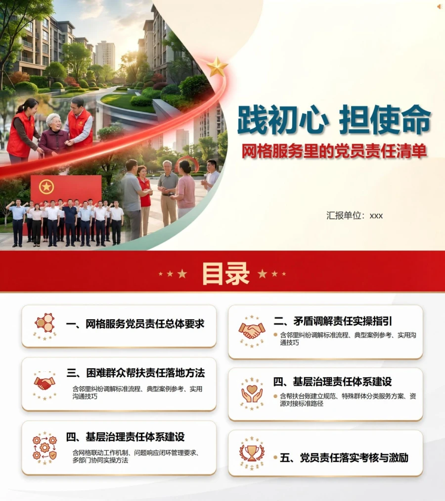 社区入党宣誓仪式PPT：网格服务中的党员责任清单｜课件+讲稿封面图1