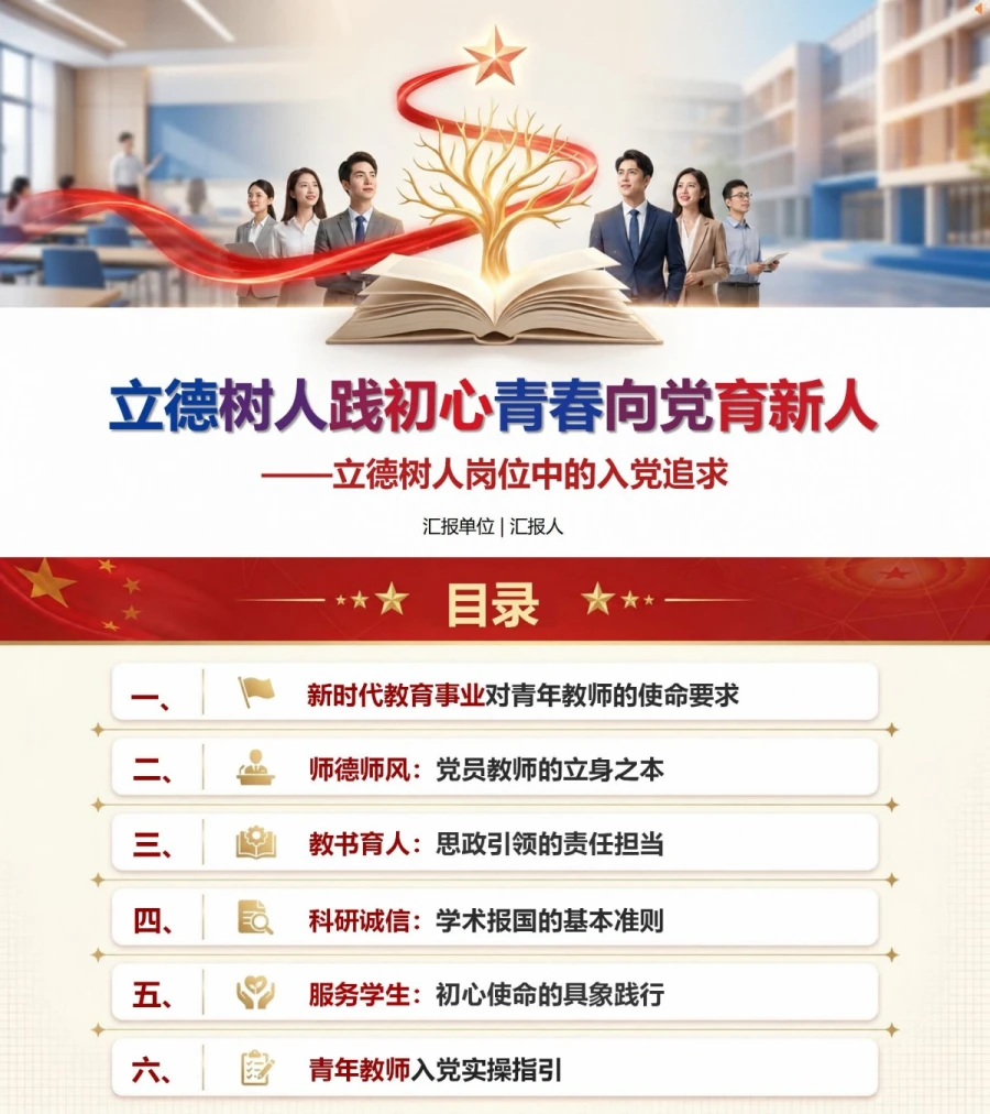青年教师入党启蒙教育PPT：立德树人岗位中的入党追求｜课件+讲稿封面图1