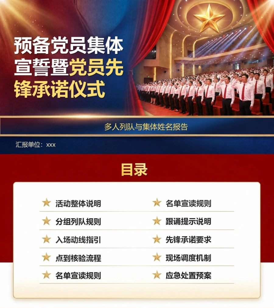 集中入党宣誓仪式PPT：多人列队与集体姓名报告｜课件+讲稿封面图1