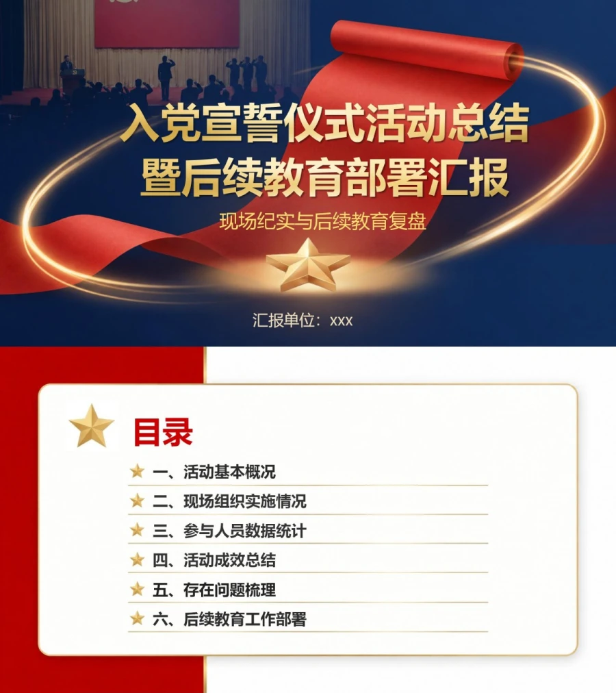入党宣誓仪式活动总结PPT：现场纪实与后续教育复盘｜课件+讲稿封面图1