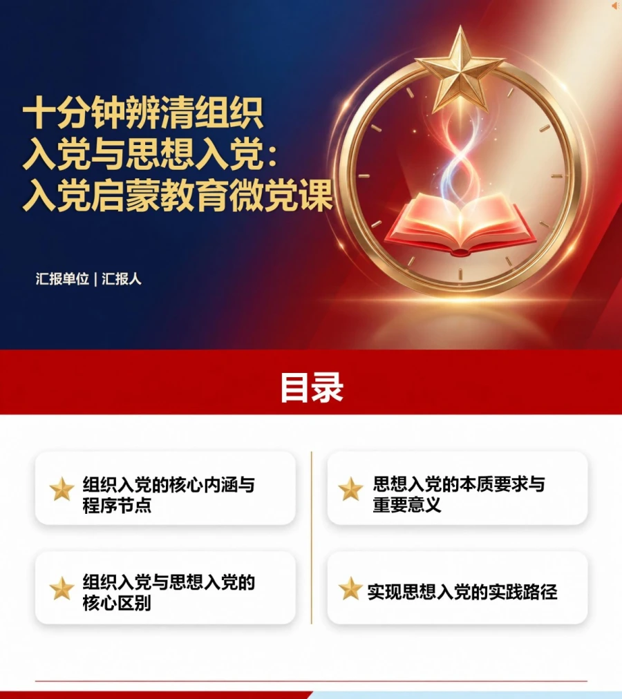 入党启蒙教育微党课PPT：十分钟辨清组织入党与思想入党｜课件+讲稿封面图1