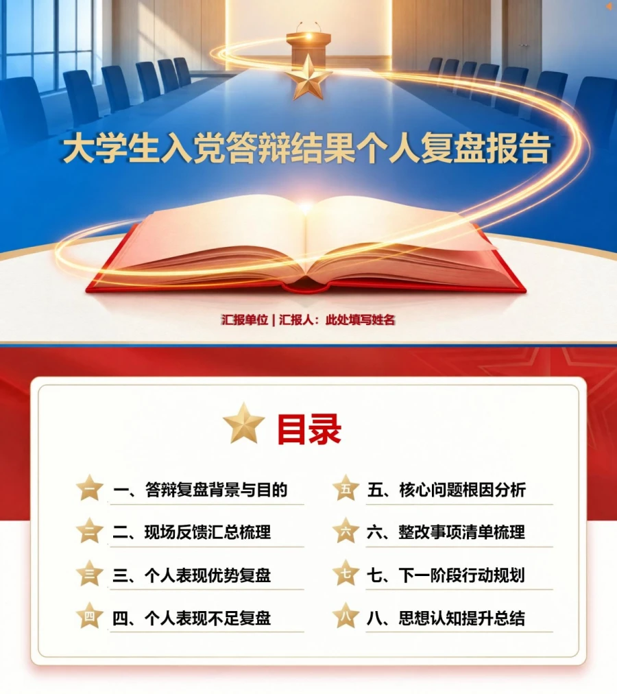 大学生入党答辩复盘PPT：答辩结果的个人复盘｜课件+讲稿封面图1