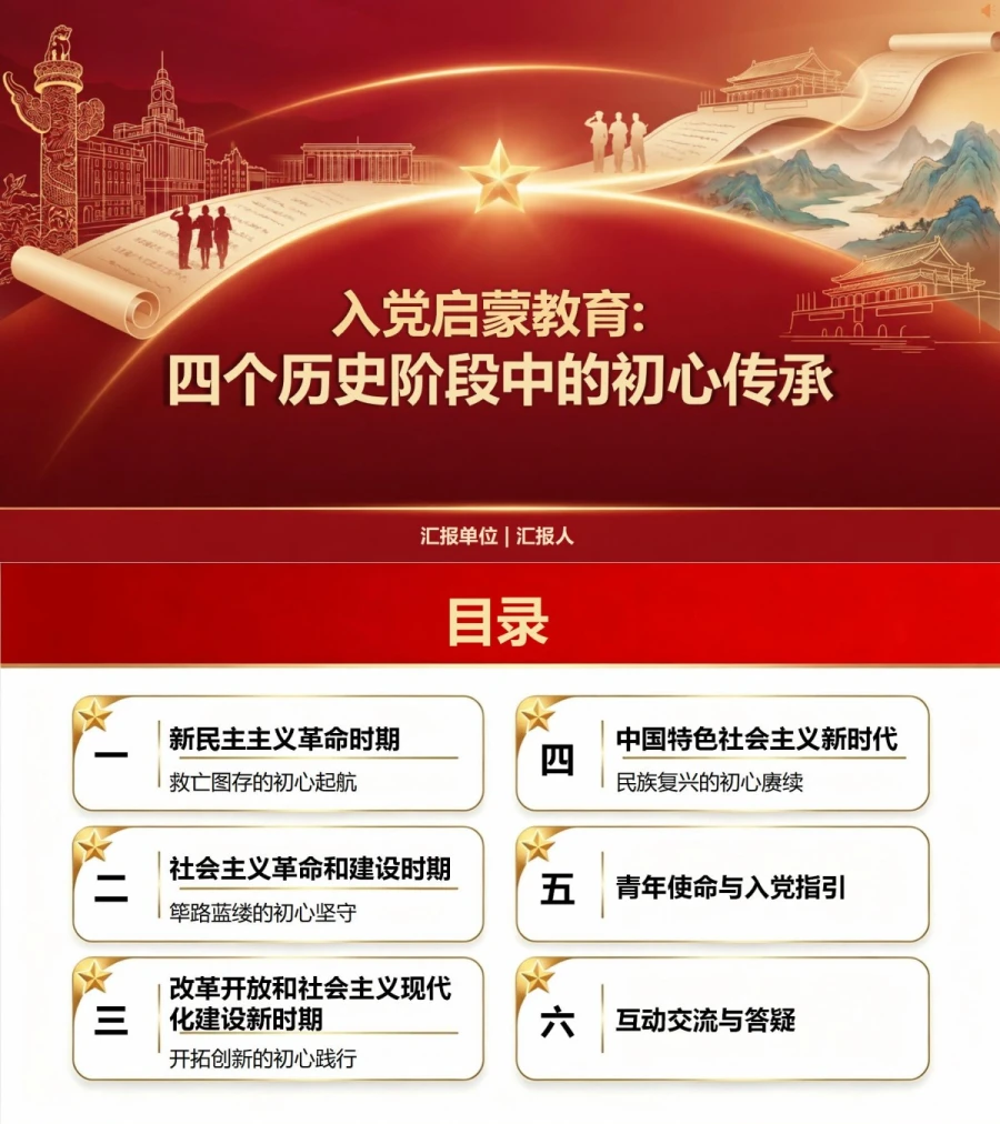 入党启蒙教育党史PPT：四个历史阶段中的初心传承｜课件+讲稿封面图1