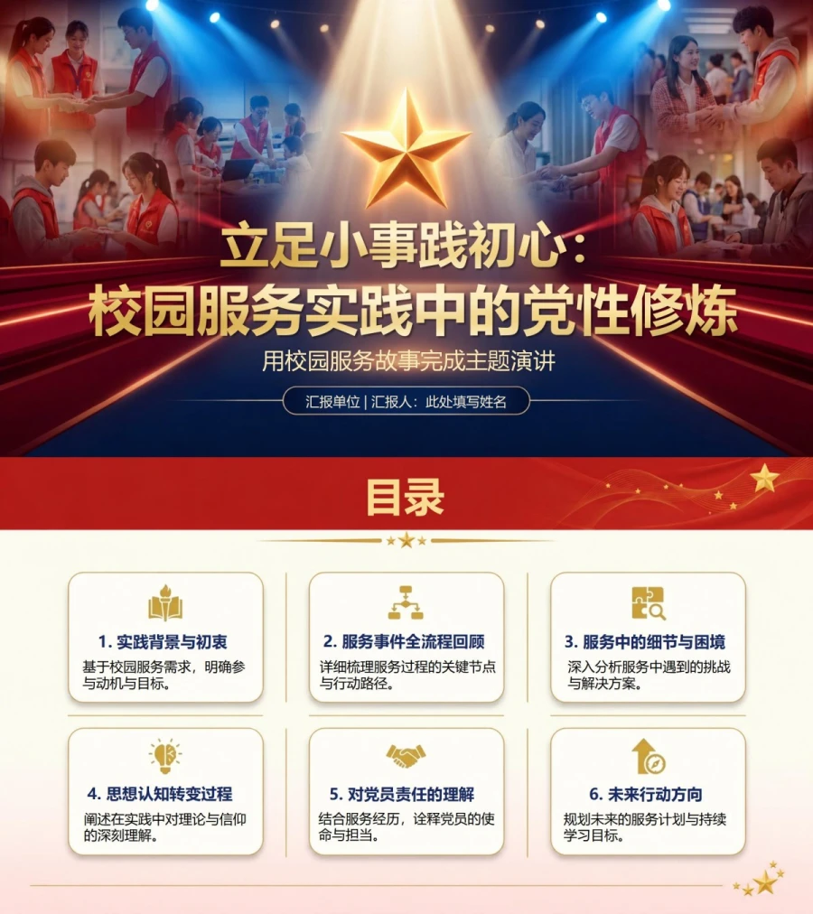 大学生入党答辩演讲PPT：用校园服务故事完成主题演讲｜课件+讲稿封面图1