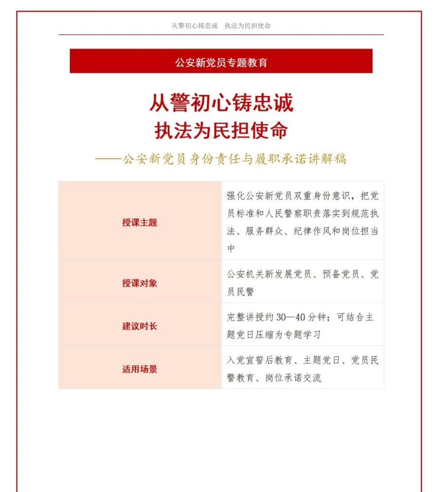 公安入党宣誓仪式PPT：从警初心与执法为民承诺｜课件+讲稿讲稿预览1