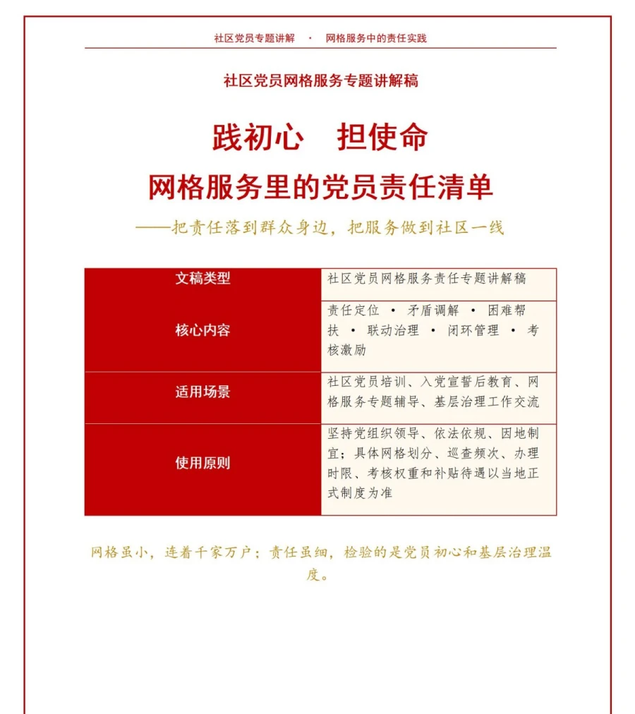 社区入党宣誓仪式PPT：网格服务中的党员责任清单｜课件+讲稿讲稿预览1