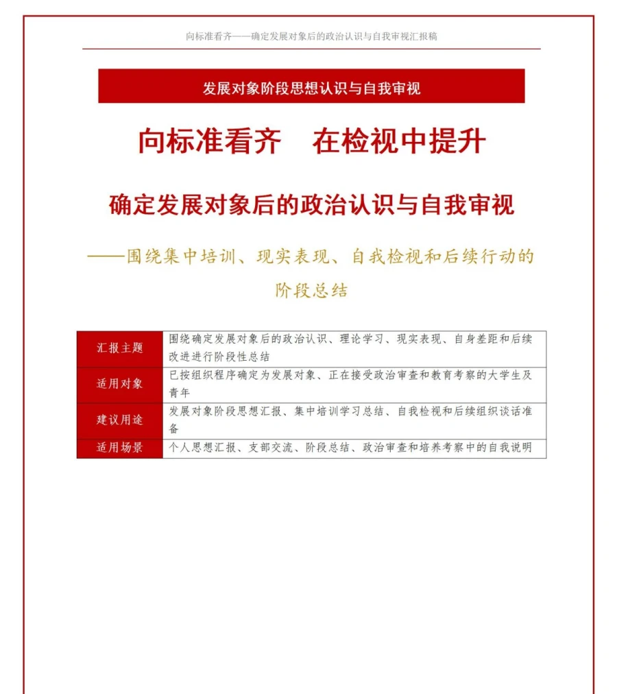 入党发展对象思想汇报PPT：确定发展对象后的政治认识与自我审视｜课件+讲稿讲稿预览1