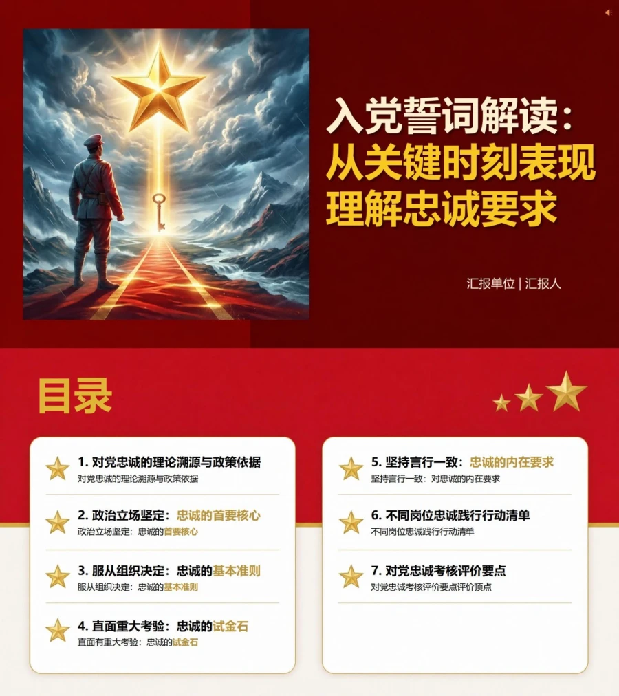 入党誓词解读对党忠诚PPT：从关键时刻表现理解忠诚要求｜课件+讲稿封面图1