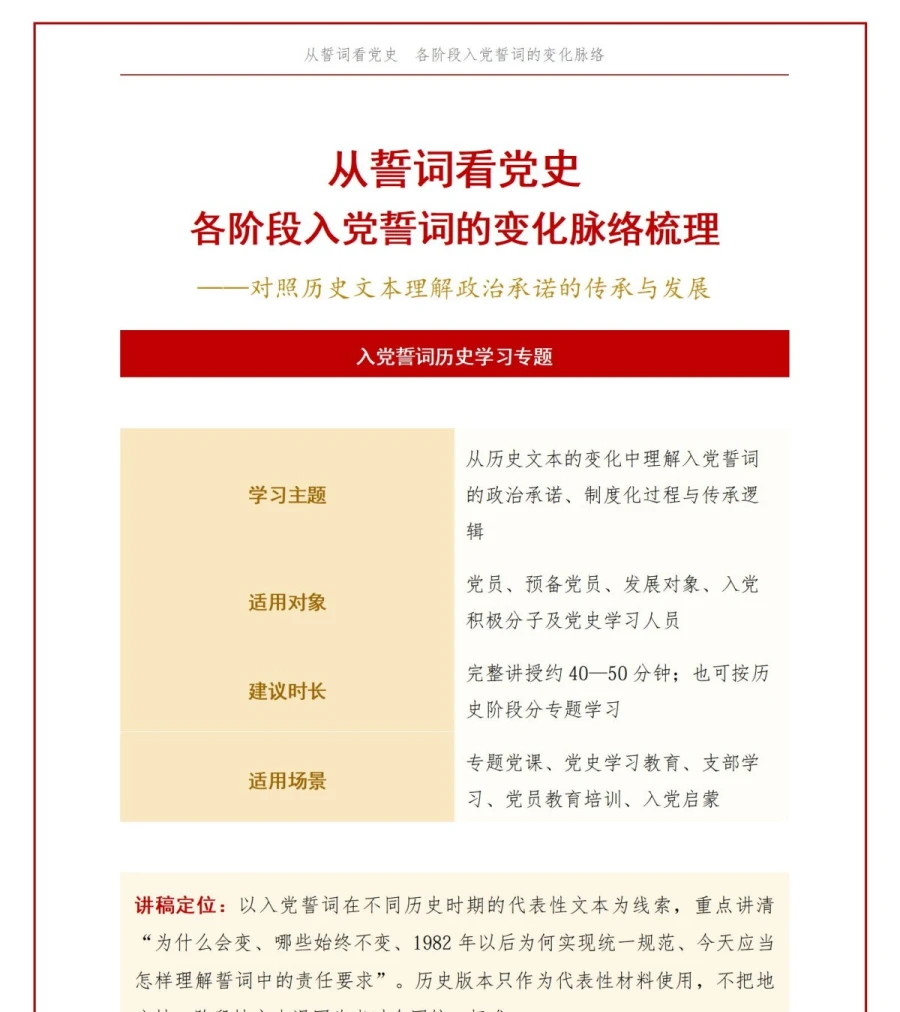 入党誓词的演变与解读PPT：对照各时期文本梳理发展脉络｜课件+讲稿讲稿预览1