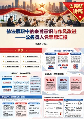 公务员入党思想汇报PPT：依法履职中的宗旨意识与作风改进｜课件+讲稿