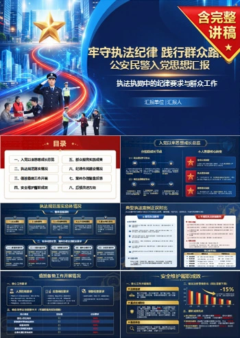 公安民警入党思想汇报PPT：执法执勤中的纪律要求与群众工作｜课件+讲稿