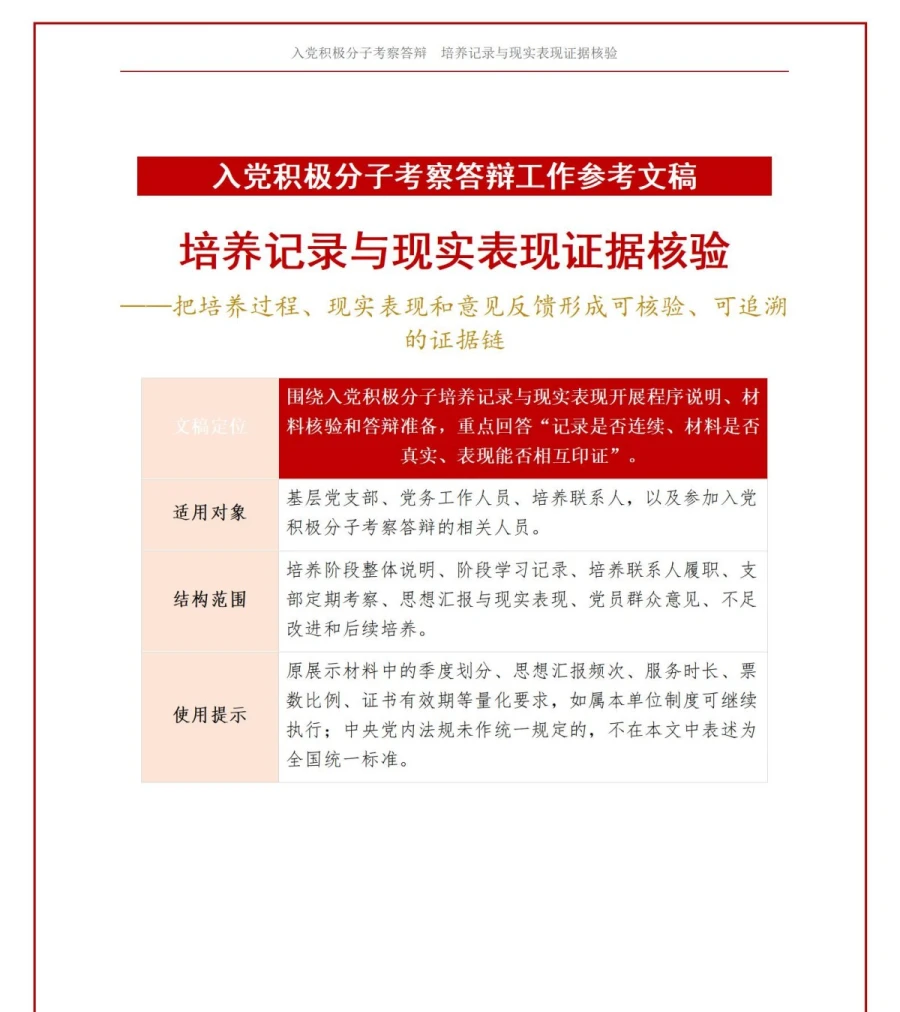 入党积极分子考察答辩PPT：培养记录与现实表现的证据核验｜课件+讲稿讲稿预览1