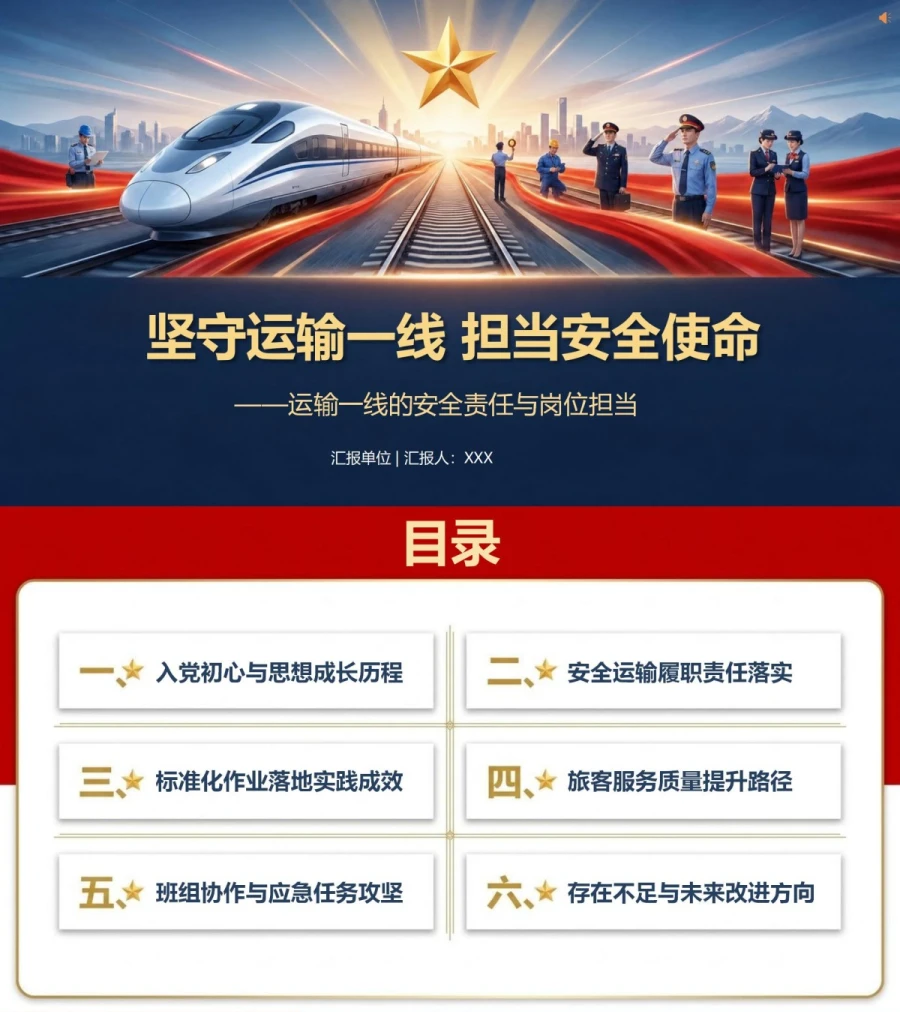 铁路职工入党思想汇报PPT：运输一线的安全责任与岗位担当｜课件+讲稿封面图1