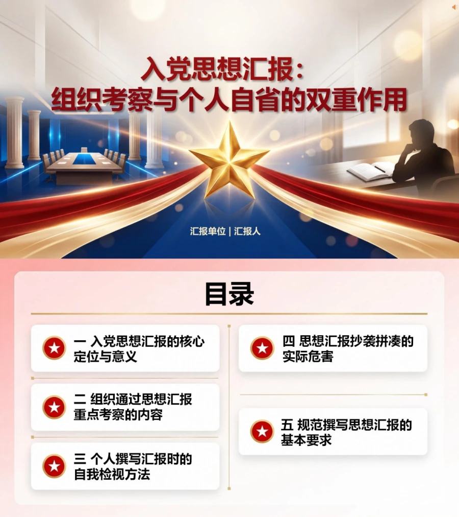 为什么要入党思想汇报PPT：组织考察与个人自省的双重作用｜课件+讲稿封面图1