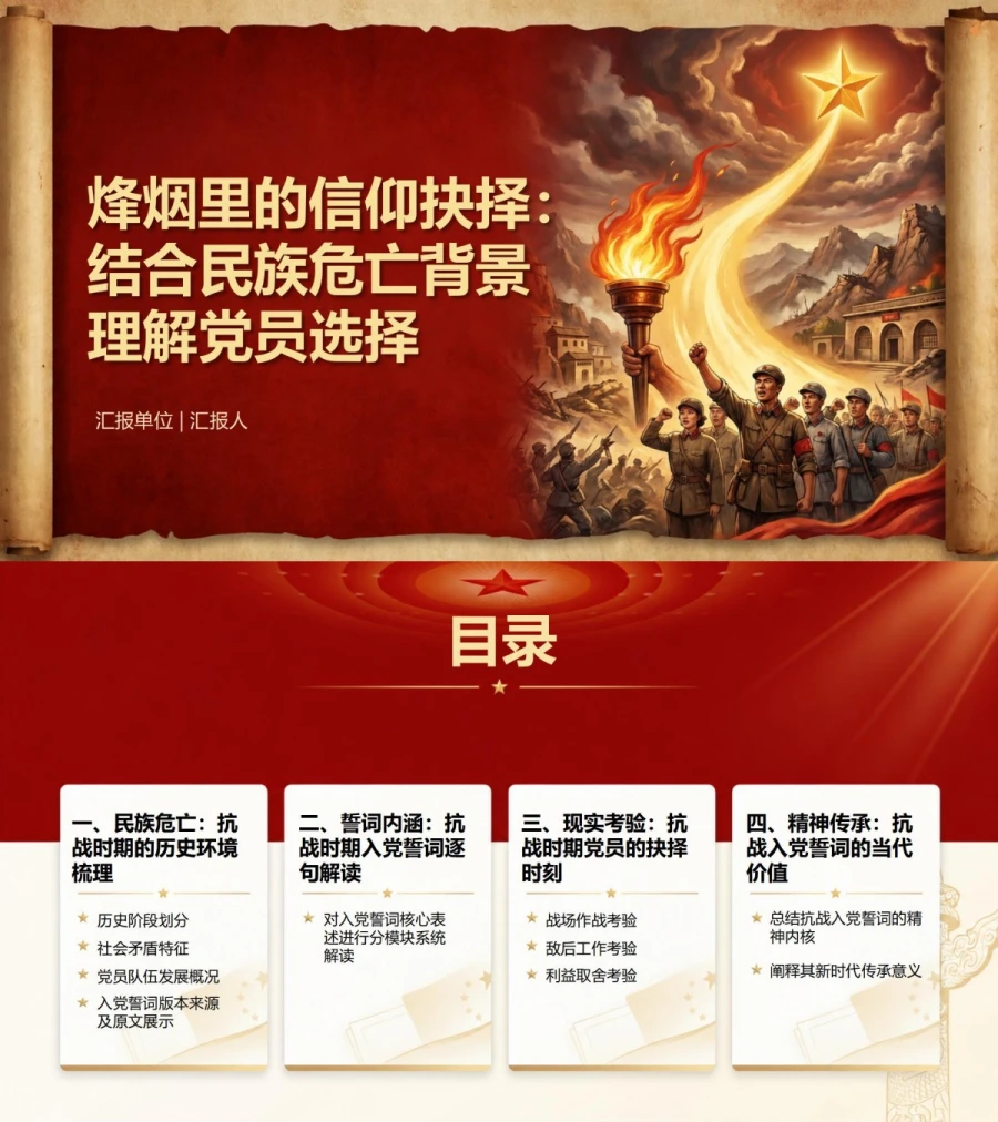抗战时期入党誓词解读PPT：结合民族危亡背景理解党员选择｜课件+讲稿封面图1
