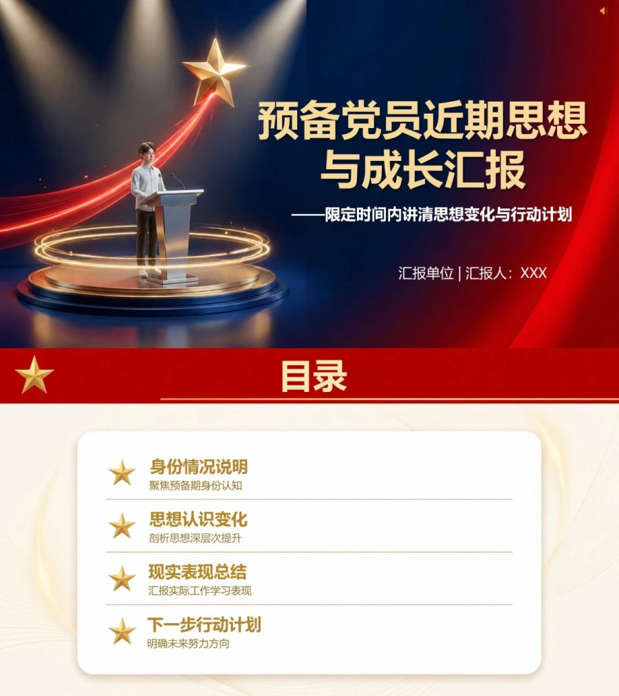 2分钟口头入党思想汇报PPT：限定时间内讲清思想变化与行动计划｜课件+讲稿封面图1