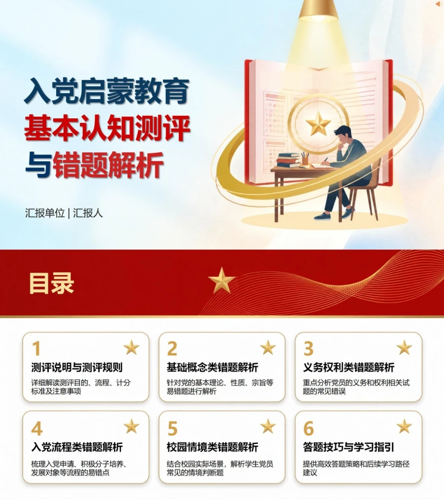 入党启蒙教育测试PPT：基本认知测评与错题解析｜课件+讲稿封面图1