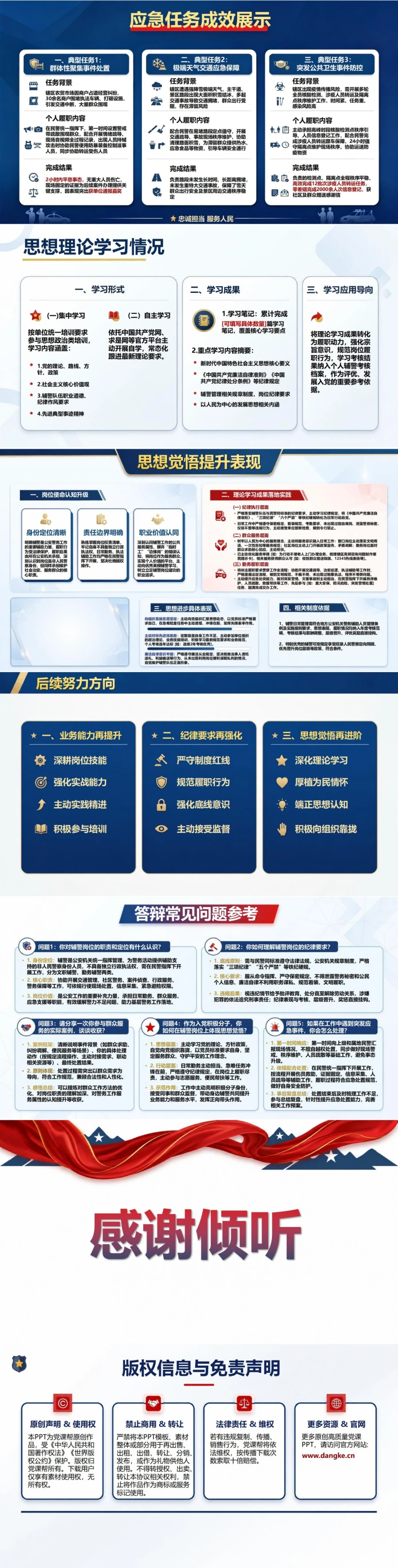 辅警入党积极分子答辩PPT：协勤岗位上的纪律表现与服务实践｜课件+讲稿内容预览2