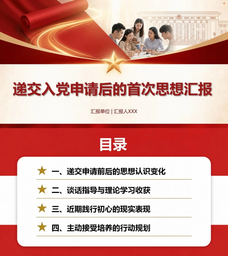 入党申请人思想汇报PPT：递交申请后的首次思想认识汇报｜课件+讲稿封面图1