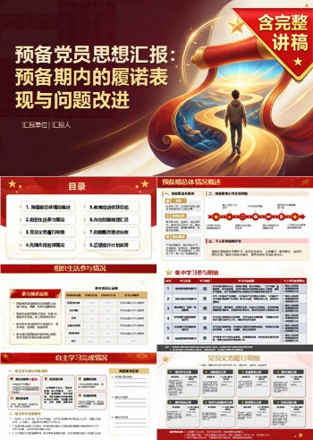 入党预备党员思想汇报PPT：预备期内的履诺表现与问题改进｜课件+讲稿