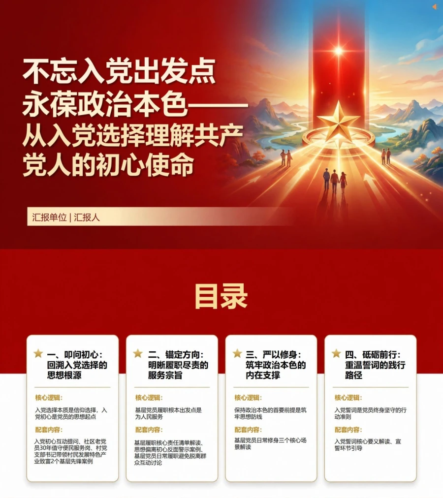 入党誓词解读初心使命PPT：从入党选择理解共产党员的初心使命｜课件+讲稿封面图1