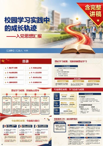 大学生入党思想汇报PPT：校园学习实践中的成长轨迹｜课件+讲稿