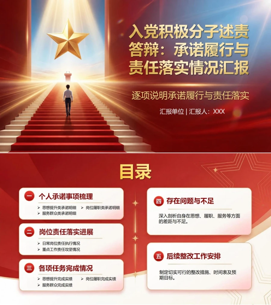 入党积极分子述责答辩PPT：逐项说明承诺履行与责任落实｜课件+讲稿封面图1