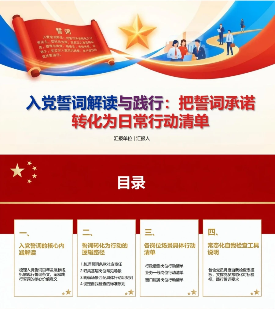 入党誓词解读与践行PPT：把誓词承诺转化为日常行动清单｜课件+讲稿封面图1