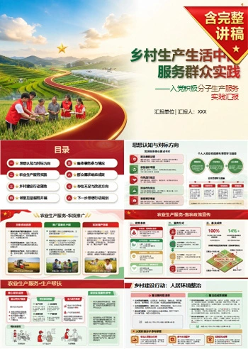 农村入党积极分子思想汇报PPT：乡村生产生活中的服务群众实践｜课件+讲稿