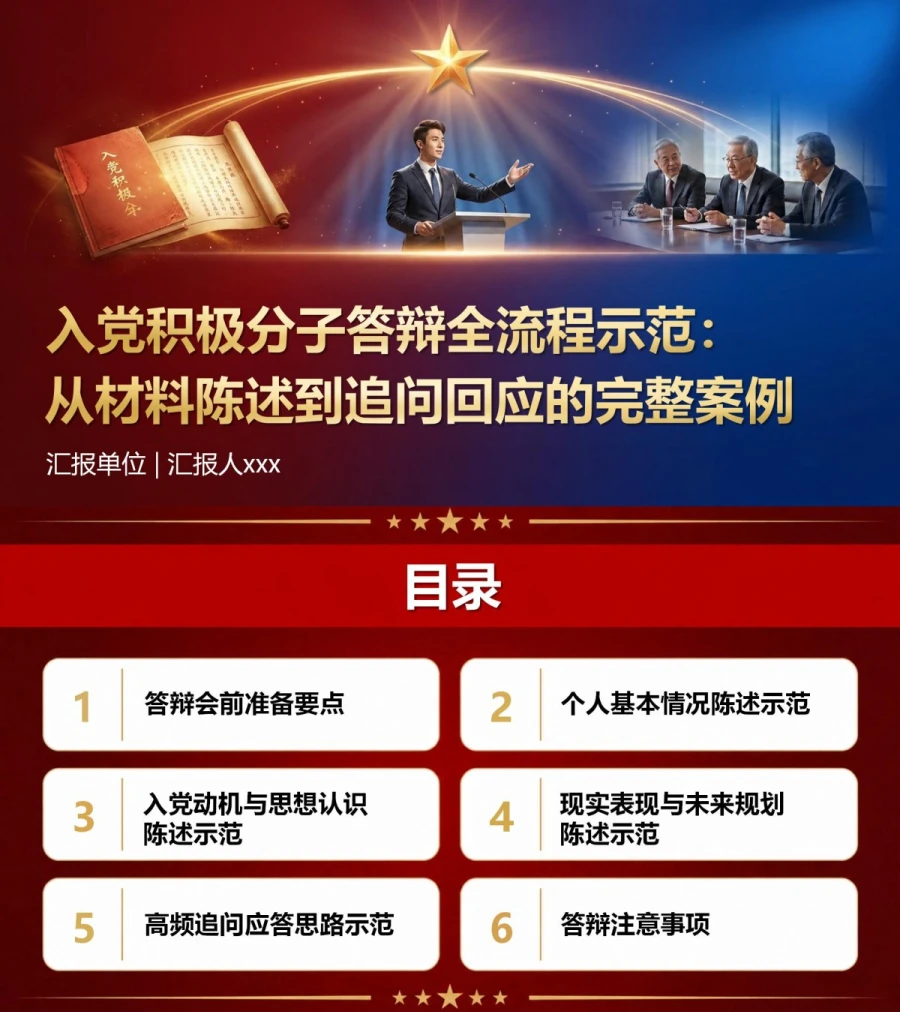 入党积极分子答辩案例PPT：从材料陈述到追问回应的完整案例｜课件+讲稿封面图1