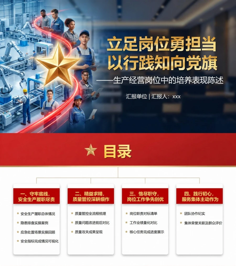 企业入党积极分子答辩PPT：生产经营岗位中的培养表现陈述｜课件+讲稿封面图1