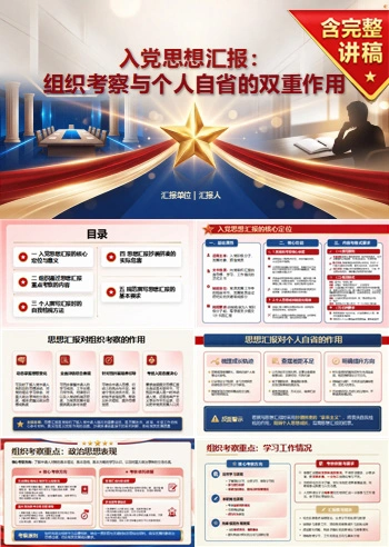 为什么要入党思想汇报PPT：组织考察与个人自省的双重作用｜课件+讲稿