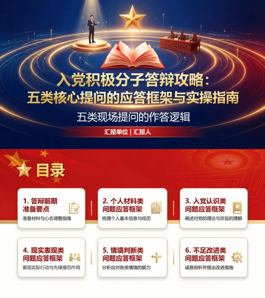 入党积极分子答辩问题PPT：五类现场提问的作答逻辑｜课件+讲稿封面图1