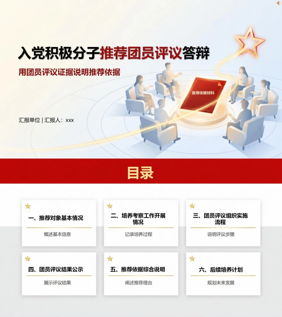 团支部入党推优答辩PPT：用团员评议证据说明推荐依据｜课件+讲稿封面图1