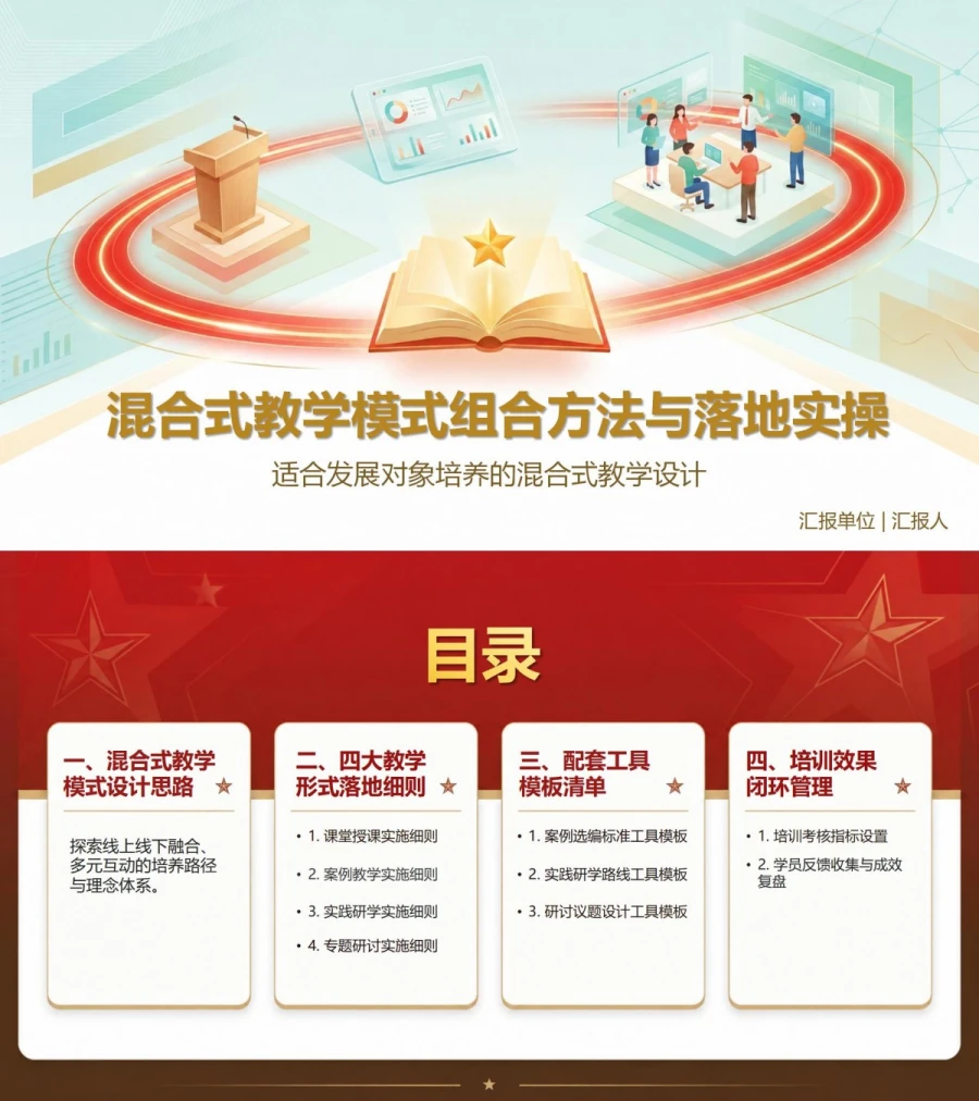 入党发展对象培训形式PPT：适合发展对象培养的混合式教学设计｜课件＋讲稿封面图1
