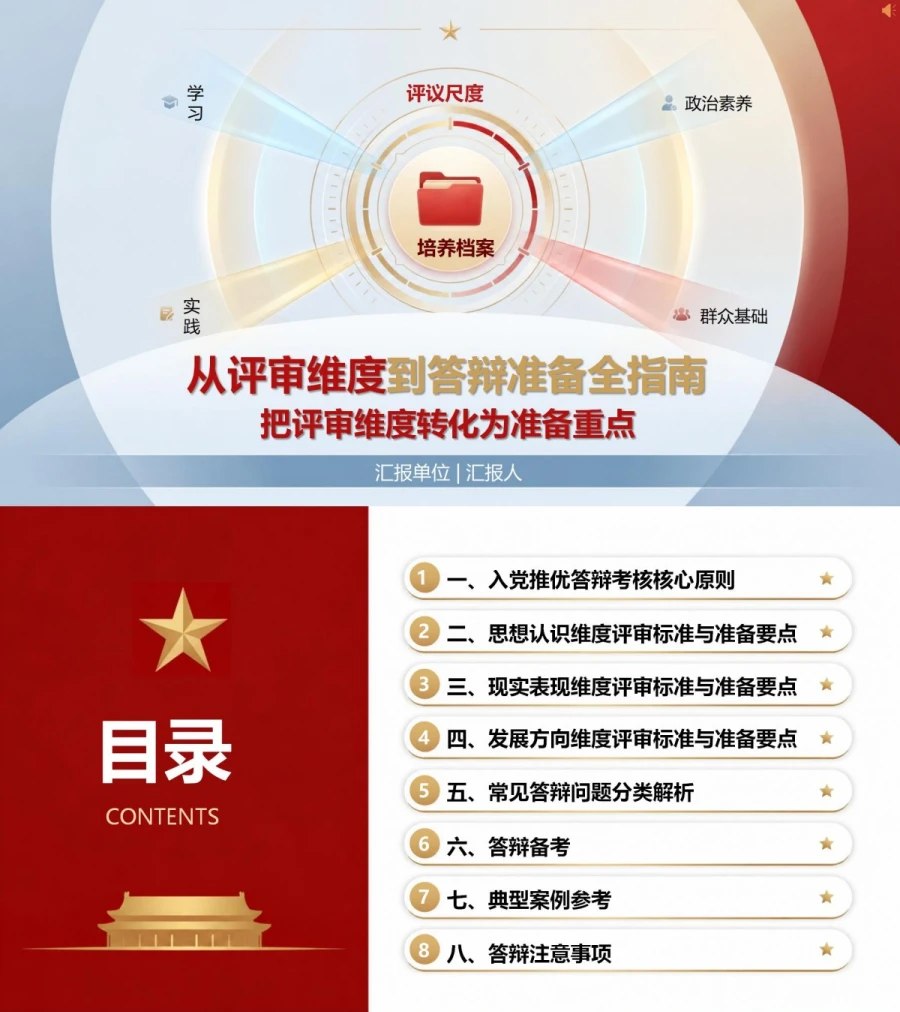 入党推优答辩考核标准PPT：把评审维度转化为准备重点｜课件+讲稿封面图1