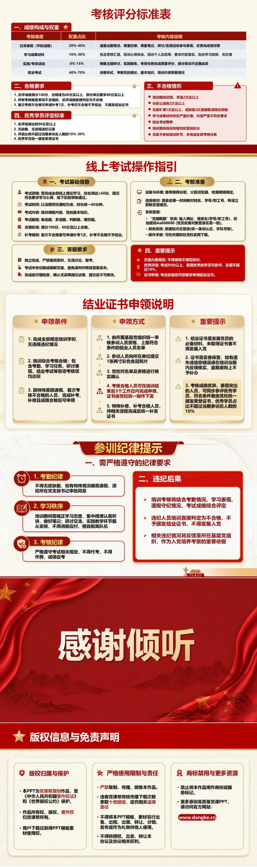 入党发展对象培训流程PPT：从报到学习到考核结业的参训导引｜课件＋讲稿内容预览2