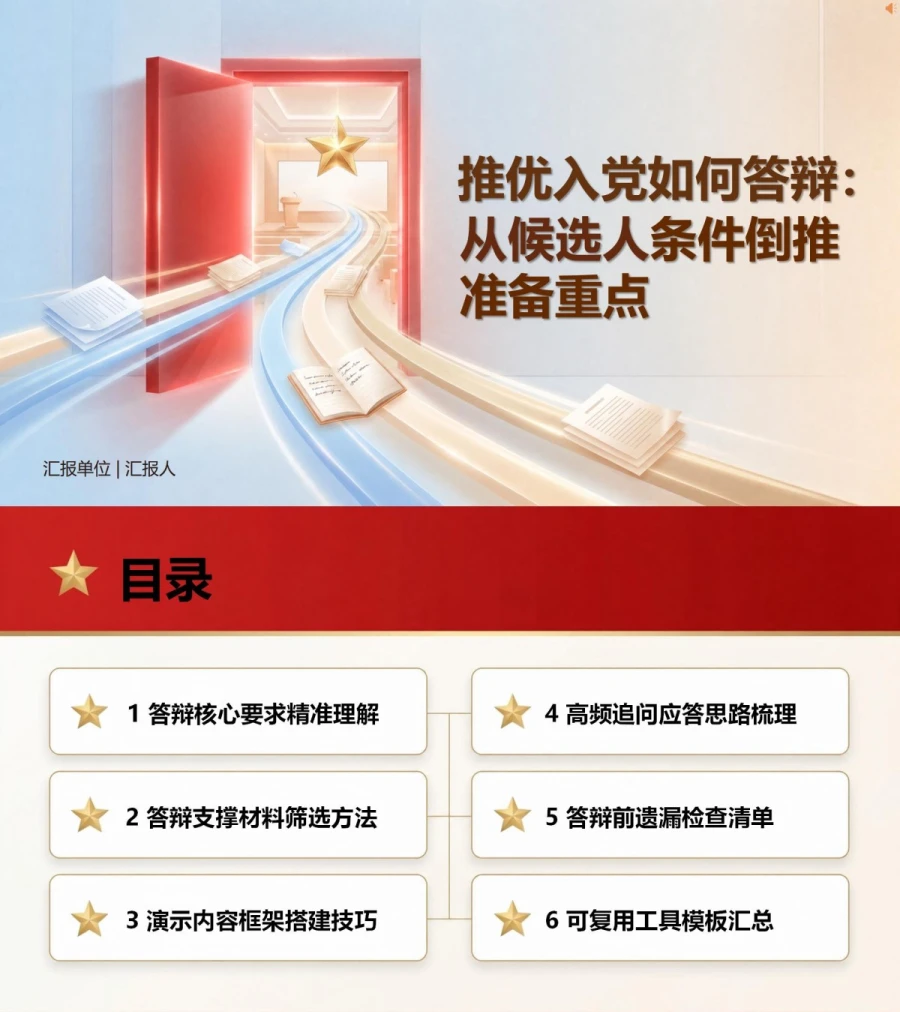 推优入党如何答辩PPT：从候选人条件倒推准备重点｜课件+讲稿封面图1