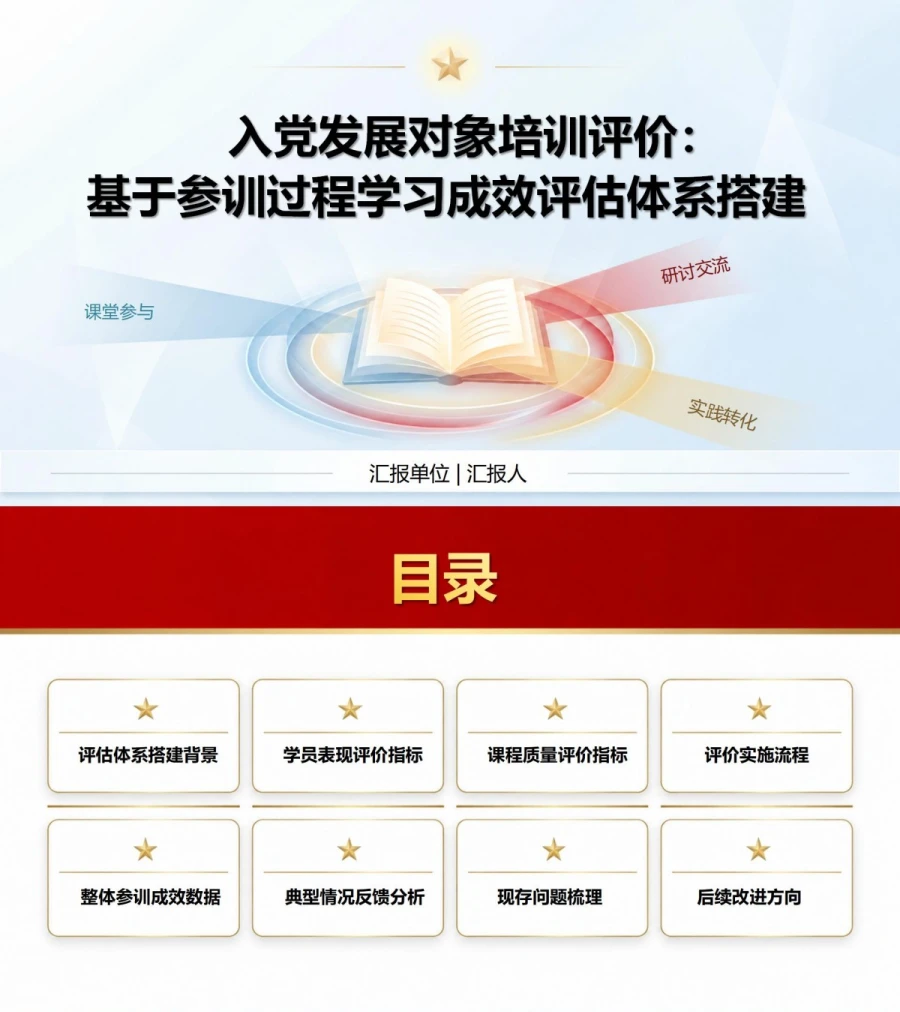 入党发展对象培训评价PPT：基于参训过程的学习成效评估｜课件＋讲稿封面图1
