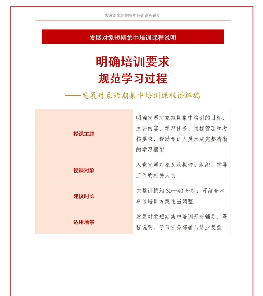 入党发展对象培训内容PPT：发展对象短期集中培训课程地图｜课件＋讲稿讲稿预览1